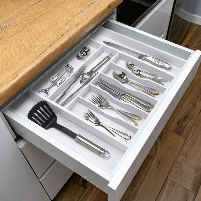 BBLTIFF Range Couverts Extensible, Organisateur De Tiroir Réglable Pour La Cuisine, Range Couverts Avec 5 à 7 Tiroirs Réglables Pour Contenir Des Cuillères, Fourchettes, Noir